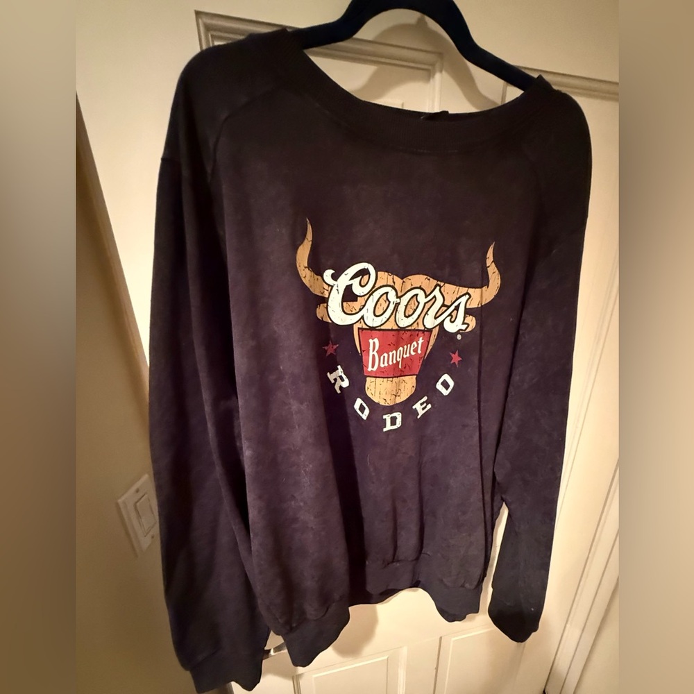 Coors Banquet Rodeo Long Horns 
Black Mineral Wash Women's Crew
Sweatshirt 2XL